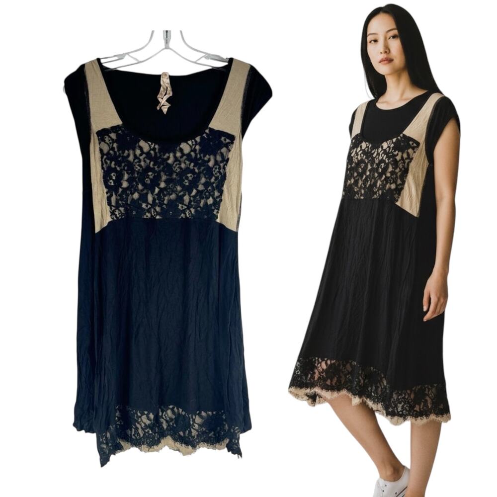 Bailey 44 Floral Lace Sleeveless Dress Short Crew Neck Black Size M